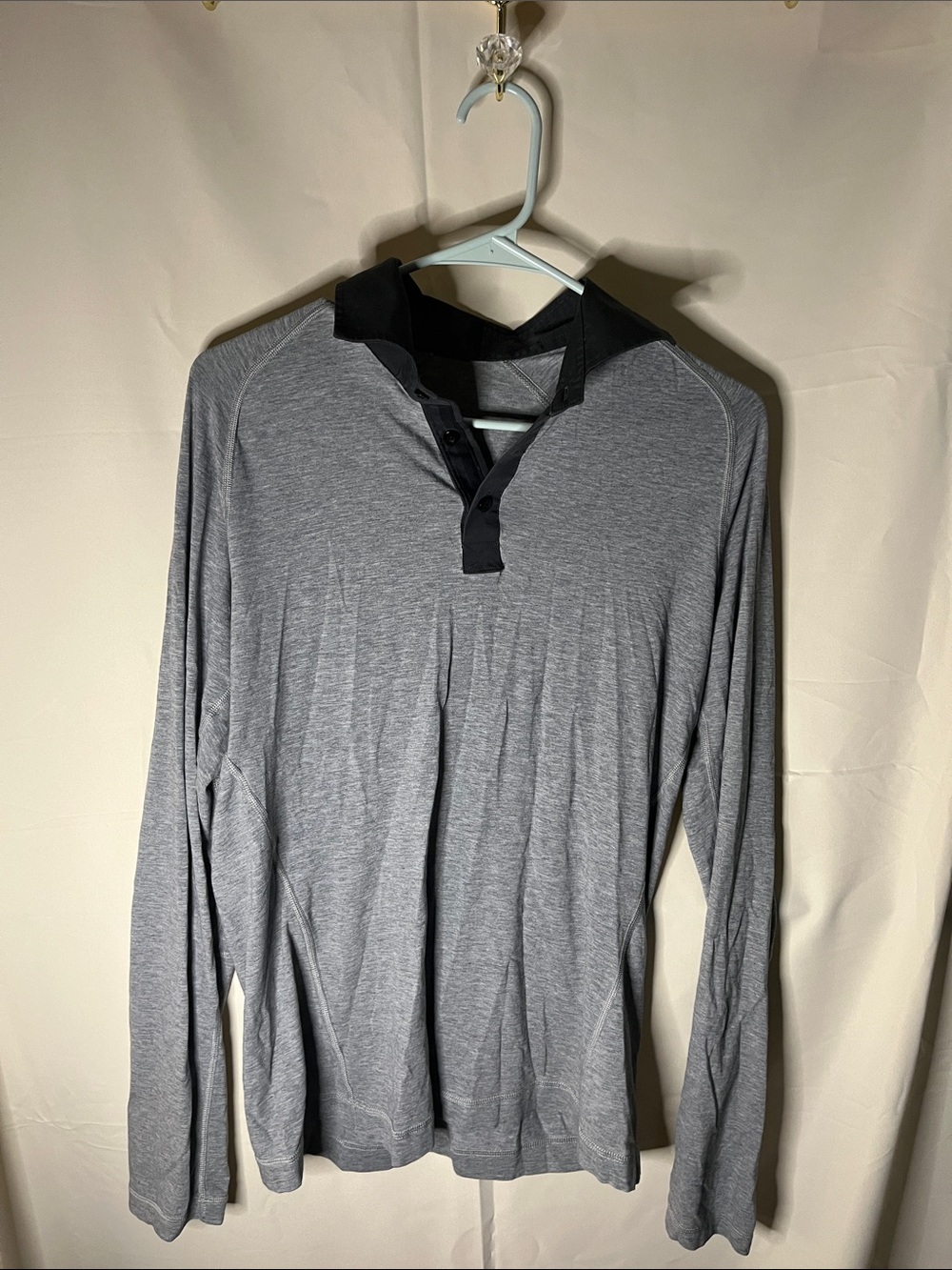lululemon athletica Gray Long-Sleeve Polo with Black Collar